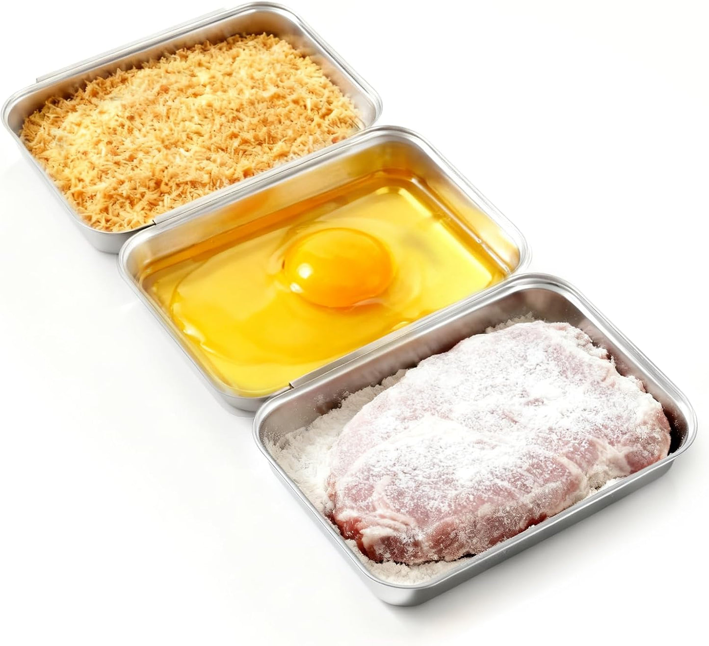 3 Pcs Breading Trays Set, Large Breading Pans, Stainless Steel Breading Set for Marinating Meat, Chicken, Fish, Food Prep Trays, Coating Trays Can Be Used to Baking Cake, Oven Safe