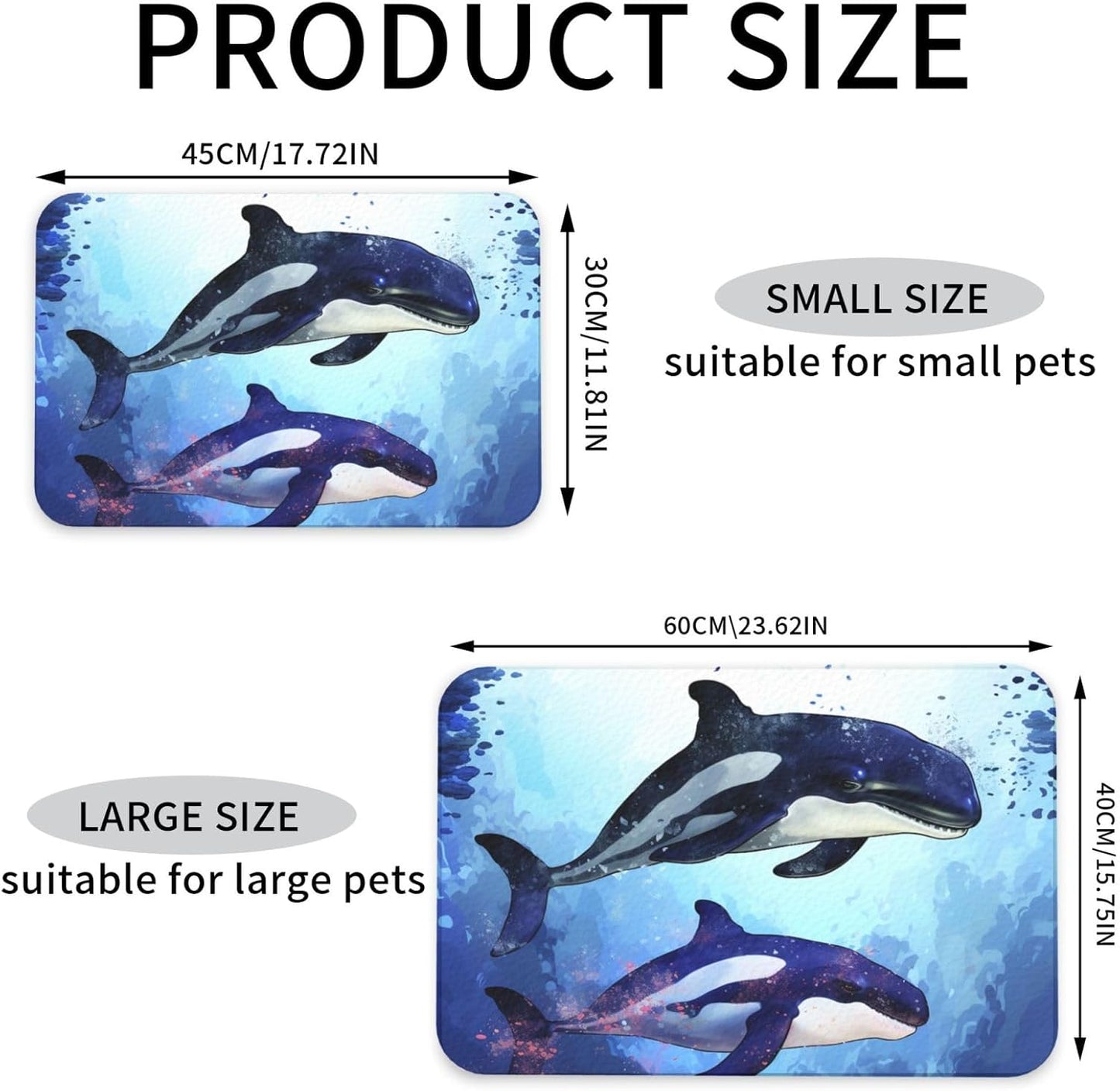 Pet Feeding Mat Leather Dog Food Mat Waterproof Pet Tablecloth Orca Killer Whale Pet Placemat for Dogs Absorbent Dog Bowl Mat Anti-Slip Dogs Mats for Food and Water