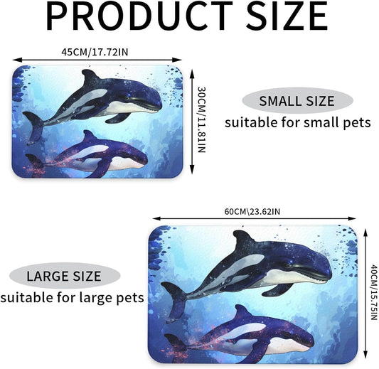 Pet Feeding Mat Leather Dog Food Mat Waterproof Pet Tablecloth Orca Killer Whale Pet Placemat for Dogs Absorbent Dog Bowl Mat Anti-Slip Dogs Mats for Food and Water