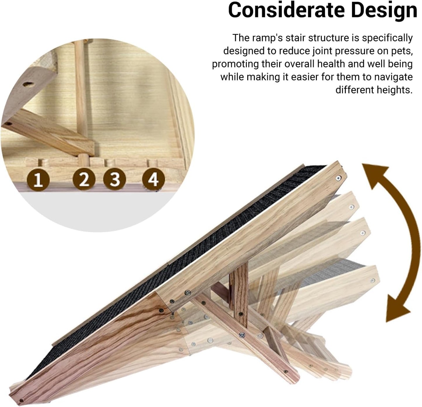 Luqeeg Foldable Dog Stairs, Portable Car Ramps, Anti Slip Wooden Dog Ramp Sturdy Gentle Slope Design Reduce Joint Pressure Space Saving Pet Stairs for Bed Couch Sofa Travel