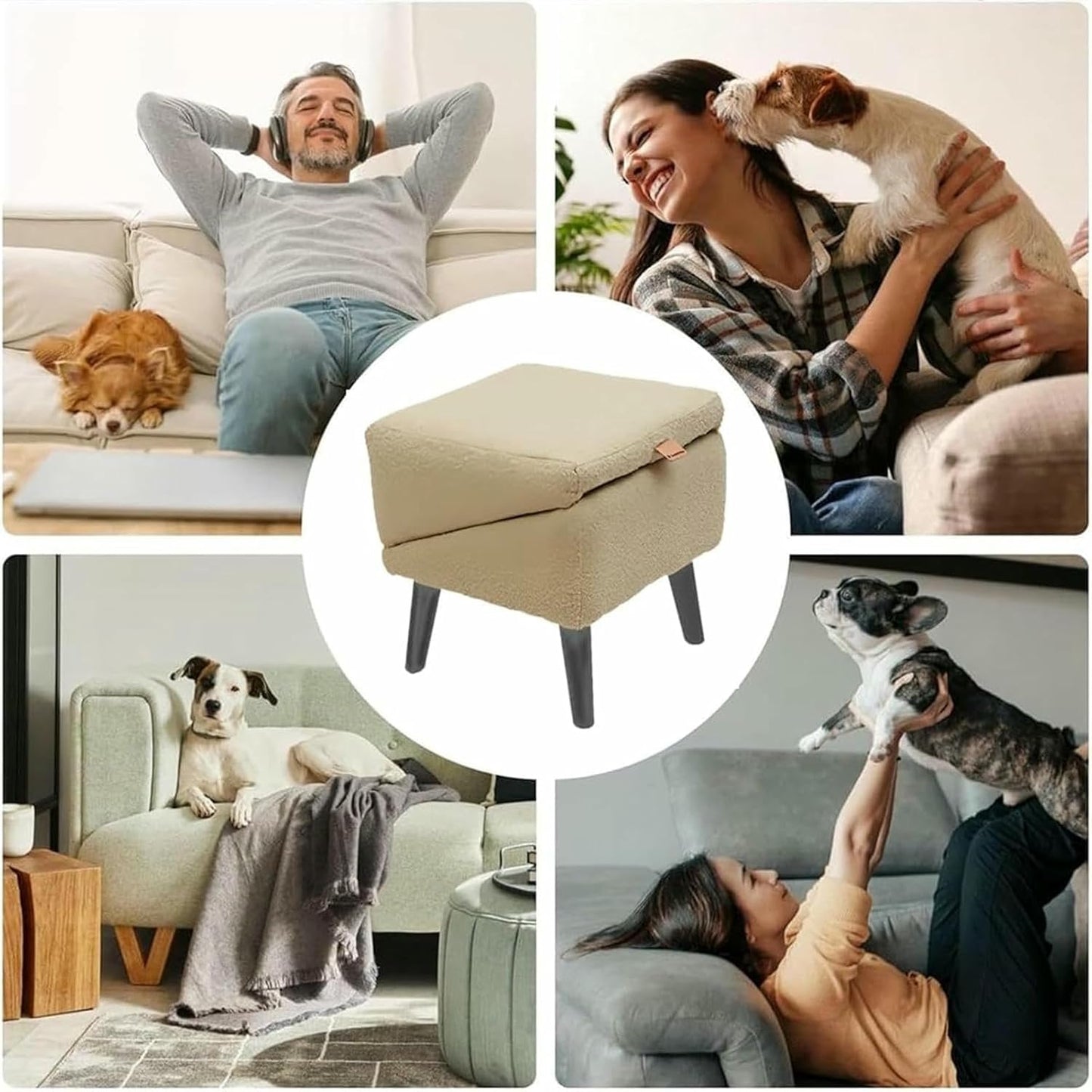 Split Ottoman Dog Ramp, 2-in-1 Convertible Wooden Home Step Stool DogRamp Stairs, Dog Chair with Ramp for Bed, Dogs Ramp and Ottoman for Large and Small Dogs