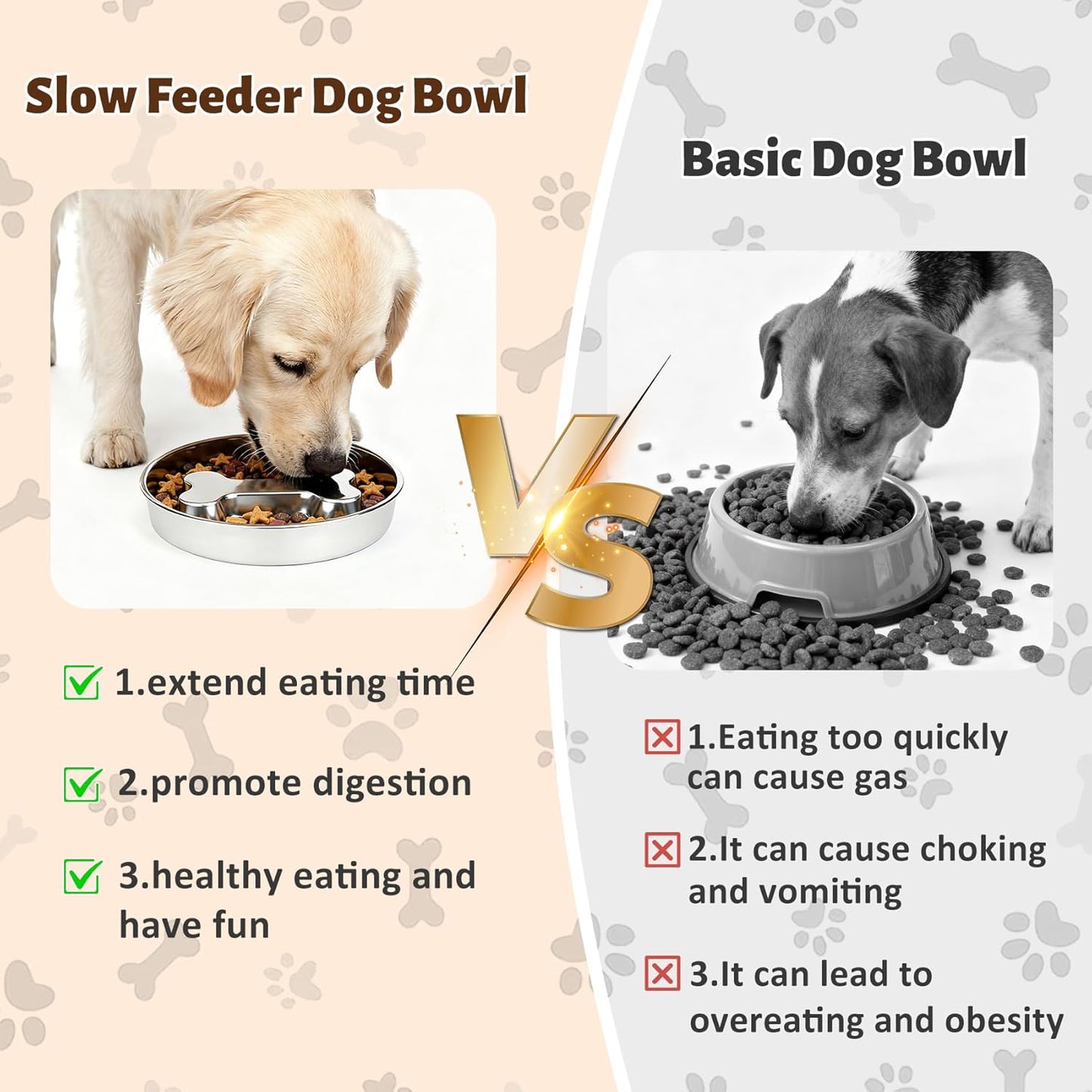 Slow Feeder Dog Bowls, 2 Pack 5 Cups Double-Sided 304 Stainless Steel Lick Plate & Slow Eating Bowl for Medium Large Dogs, Food-Grade Heavy Duty Metal Pet Food Holder Puzzle Maze Dish for Fast Eaters
