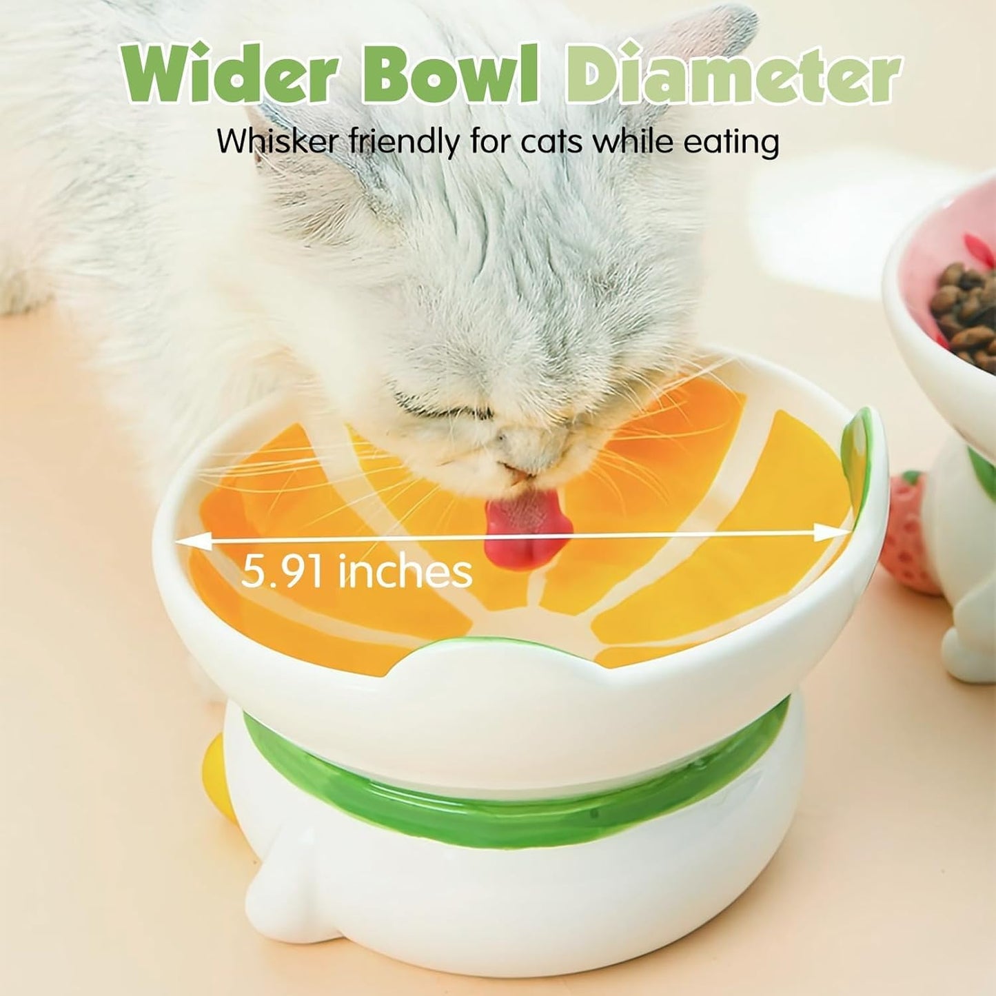kathson Ceramic Raised Cat Bowl, 15° Tilted Elevated Cat Food Bowl, Raised Cat Food Bowls Anti Vomiting, Small Cat Feeding Bowlswith Stand for Protecting Spine, Strawberry Shaped Cute Kitten Bowl