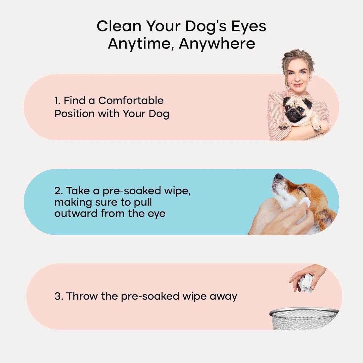 Uproot Clean Cat & Dog Eye Wipes: Hypoallergenic Eye Wipes for Dogs (100ct.) - Gentle & Cleansing Tear Stain Remover for Dogs - Reduce Discharge, Tear Stain Deep Clean Wrinkles Cats