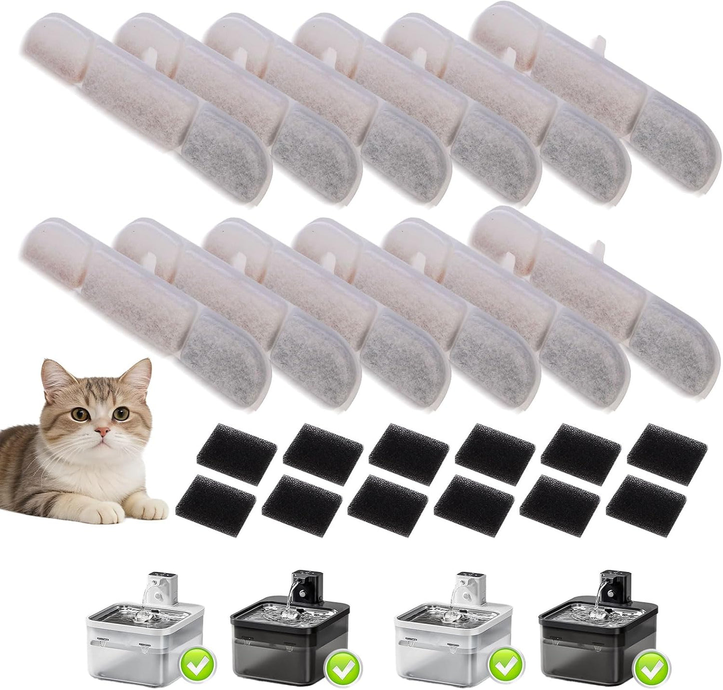 Cat Fountain Filter, 12 Packs Fountain Filter Replacement Compatible With 2.5 L DownyPaws Drinking Fountain for Cat Wireless DPWFP6/DPWFP6SS