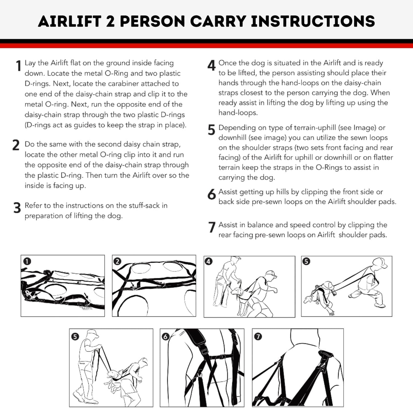 Fido Pro Airlift Emergency Dog Rescue Sling - Red XL 2 Person Assisted Carry