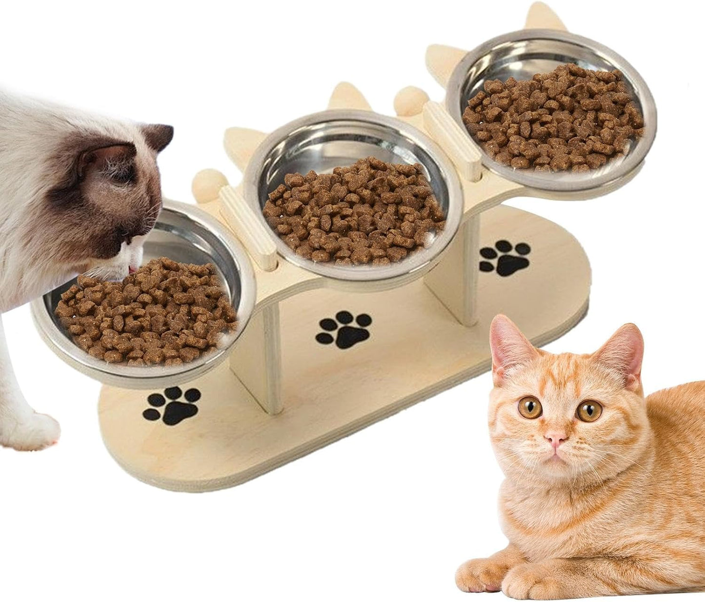 Elevated Dog Bowls, Tilted Wooden Feeding Stand, Cat and Dog Bowl Station with Non-Slip Base, Pet Feeding Bowls, Adjustable Bowl Holder with Sturdy Construction, Home Accessory for Puppies