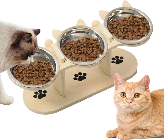 Elevated Dog Bowls, Tilted Wooden Feeding Stand, Cat and Dog Bowl Station with Non-Slip Base, Pet Feeding Bowls, Adjustable Bowl Holder with Sturdy Construction, Home Accessory for Puppies