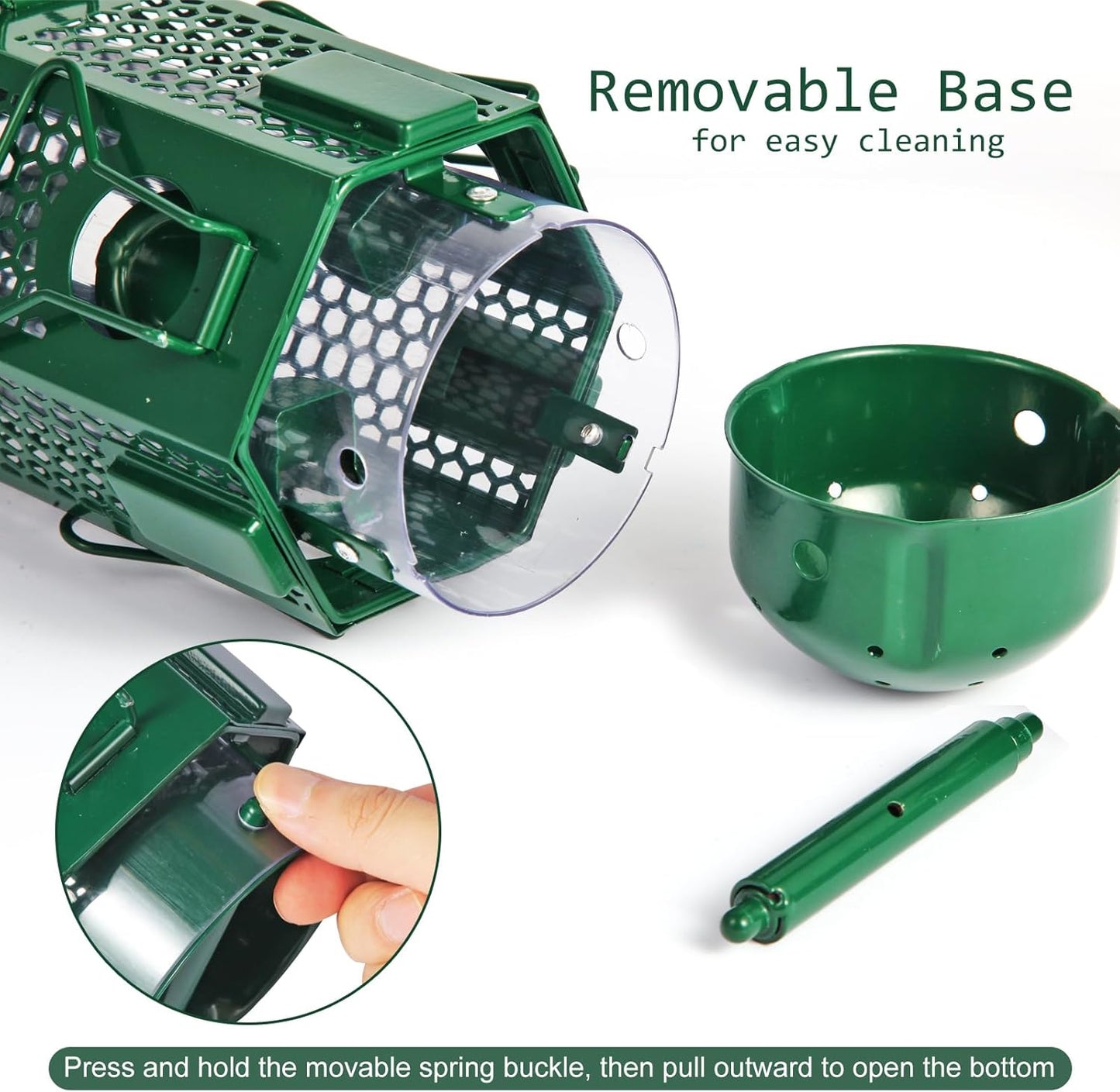 Squirrel Proof Bird Feeders with Removable Base, Metal Wild Bird Feeder for Outdoors Hanging, 6 Weight-Activated Ports Perches, 3LB Seed Capacity(Green)