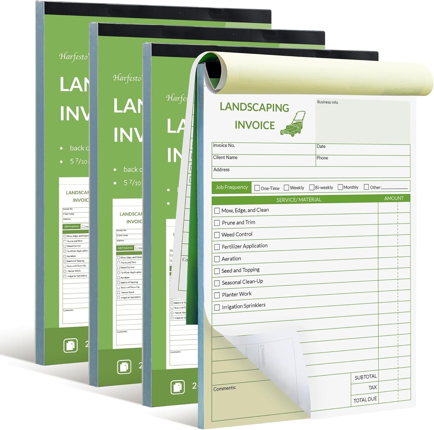Professional Garden Invoice Receipt Book, Landscaping Invoice Book for Small Business - 5.7 X 8.3 in, 2-Part Carbonless Work Order Forms, 200 Sets (4 Books) - Lawn Care Equipment Accessories
