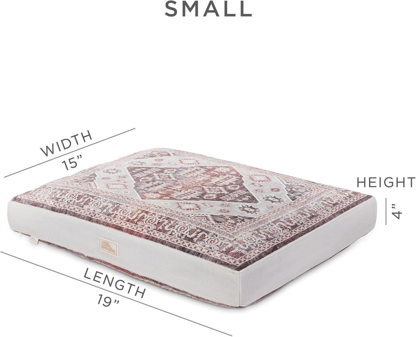 Town & Country Everyday CuddleTown Medallion Everwash® Pillow Pet Bed, Water Repellent Floor Pillow, Machine Washable Cover, Soft & Calming, Red/Greige, Small 28"x22"x4"