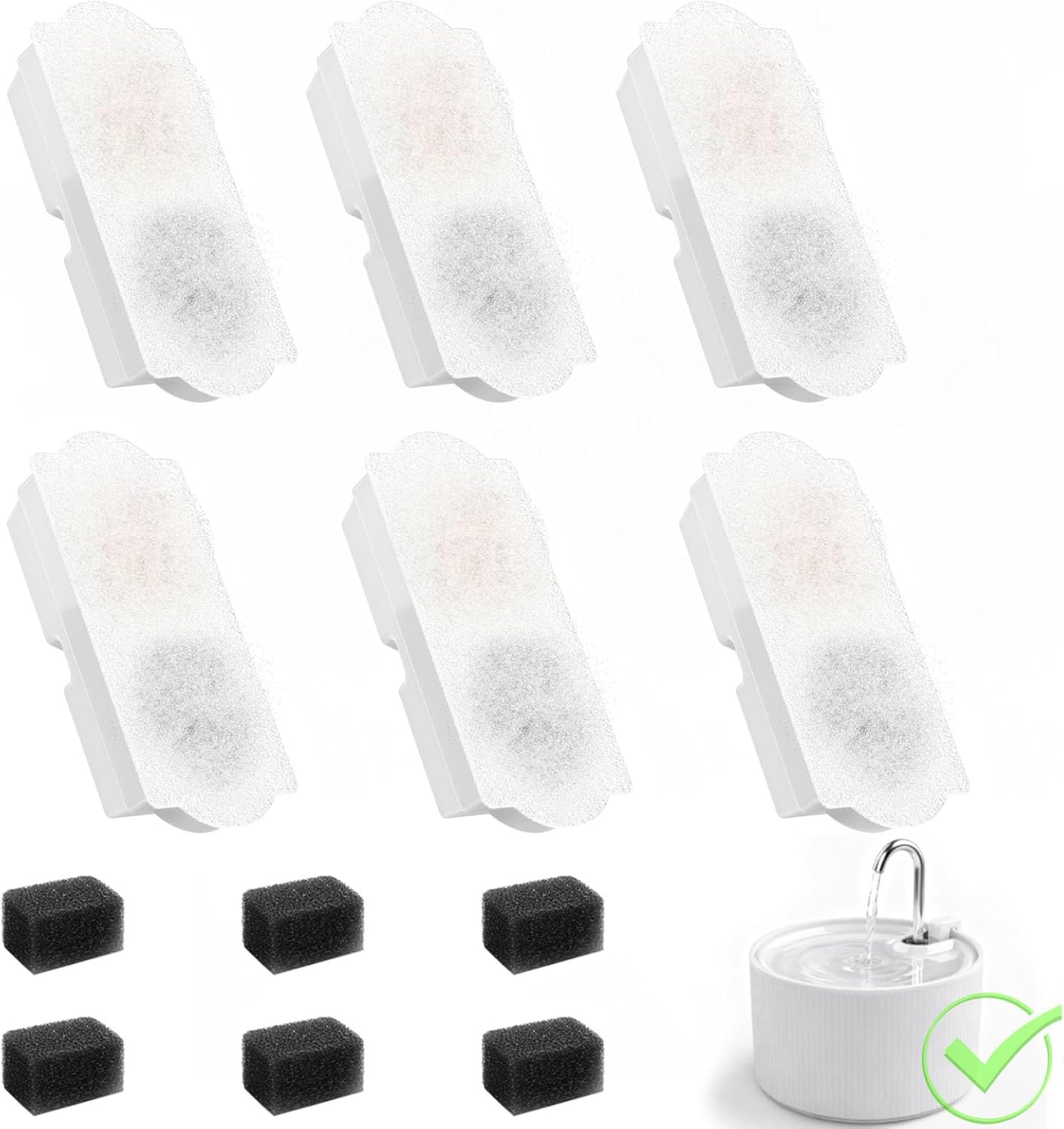 Ceramic Cat Water Fountain Filters 6pcs Carbon Filters + 6pcs Sponges