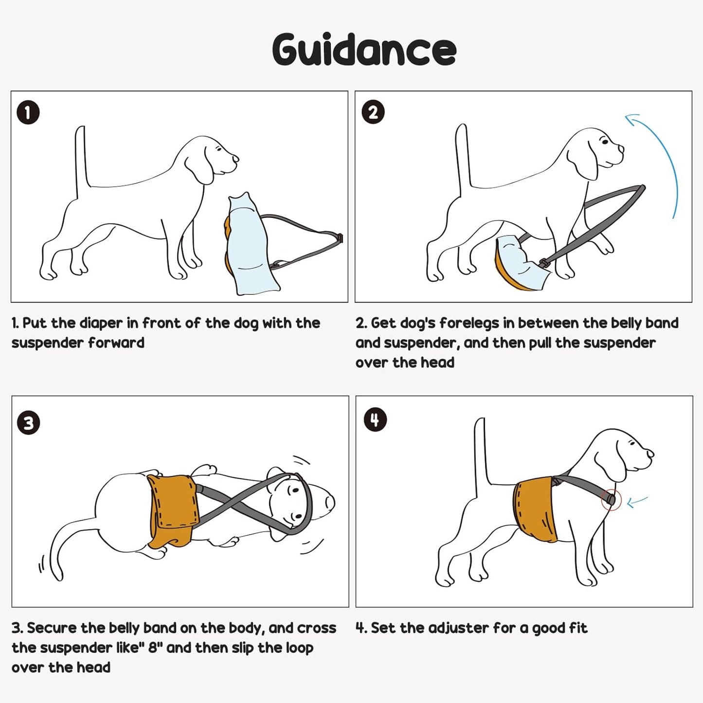 Avont 3 Pack Washable Dog Diapers Male Reusable Male Dog Wraps with Suspenders, Highly Absorbent Belly Bands Pee Wrap for Boy Doggie -M Black/Grey/Brown