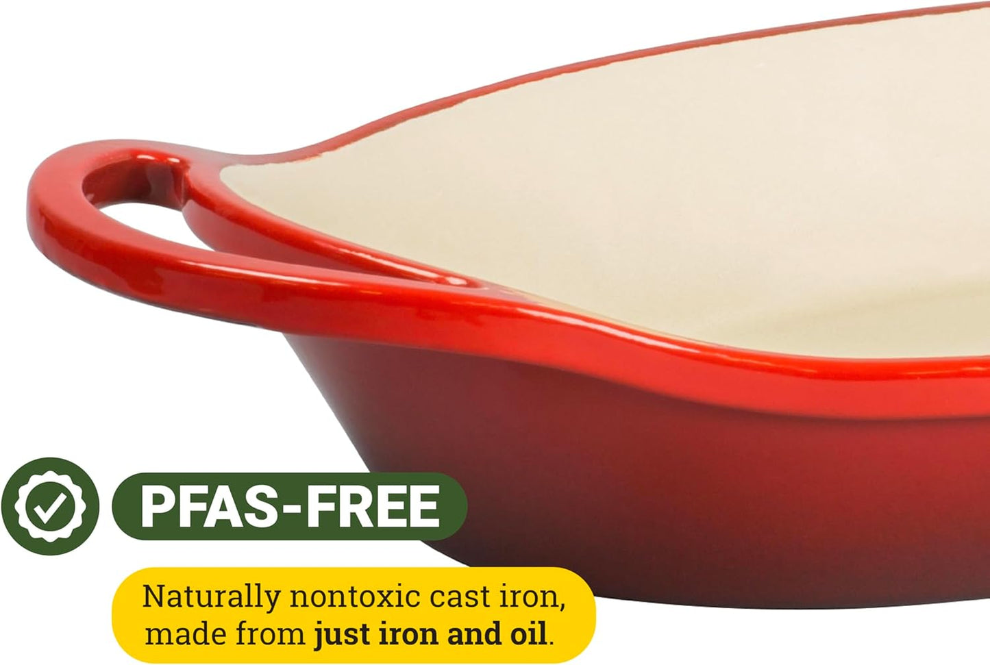 Lodge 2 Quart Enameled Cast Iron Oval Caserole – Dual Handles – Oven Safe up to 500° F or on Stovetop - Use to Marinate, Cook, Bake, Refrigerate and Serve – Red
