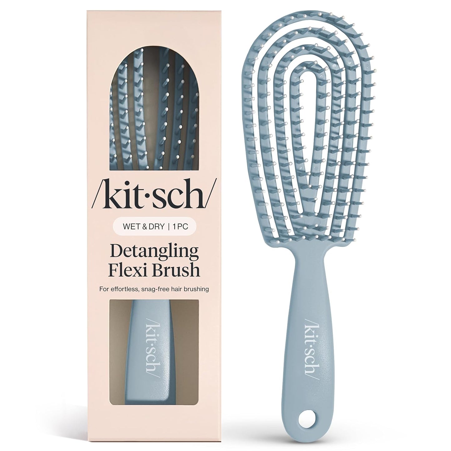 Kitsch Hair Brush Detangler – Flexi Flow Hair Brush for Women, Men & Kids | Detangling Brushes for Curly Hair with Bendable Frame, Bounce Curl Defining Brush for Wet or Dry Strands - Haze Blue