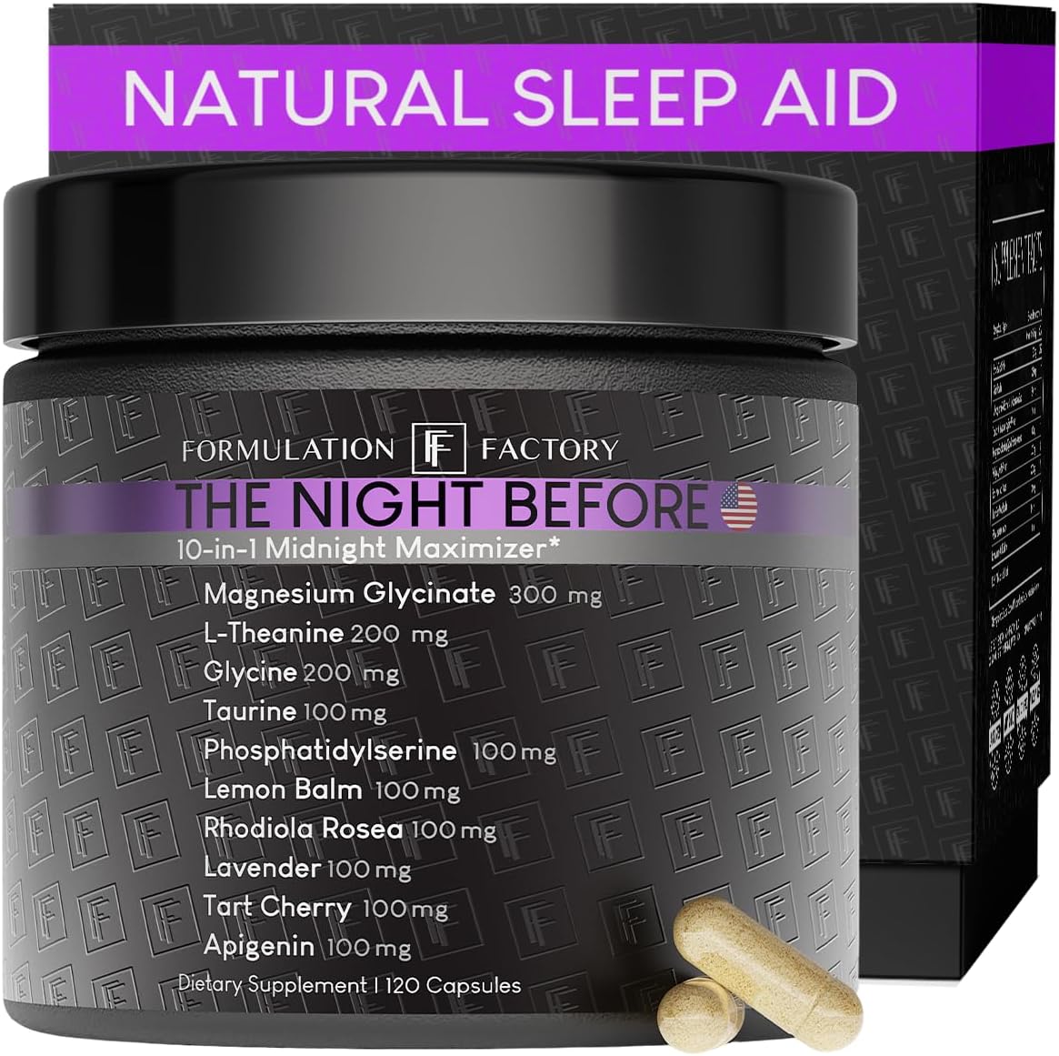 The Night Before 10-in-1 Midnight Maximizer Sleep Aid, Stress Relief, Cognition, Relaxation, Recovery, Focus, Magnesium Glycinate, L-Theanine & More, (120 Capsules – 2 Month Supply)