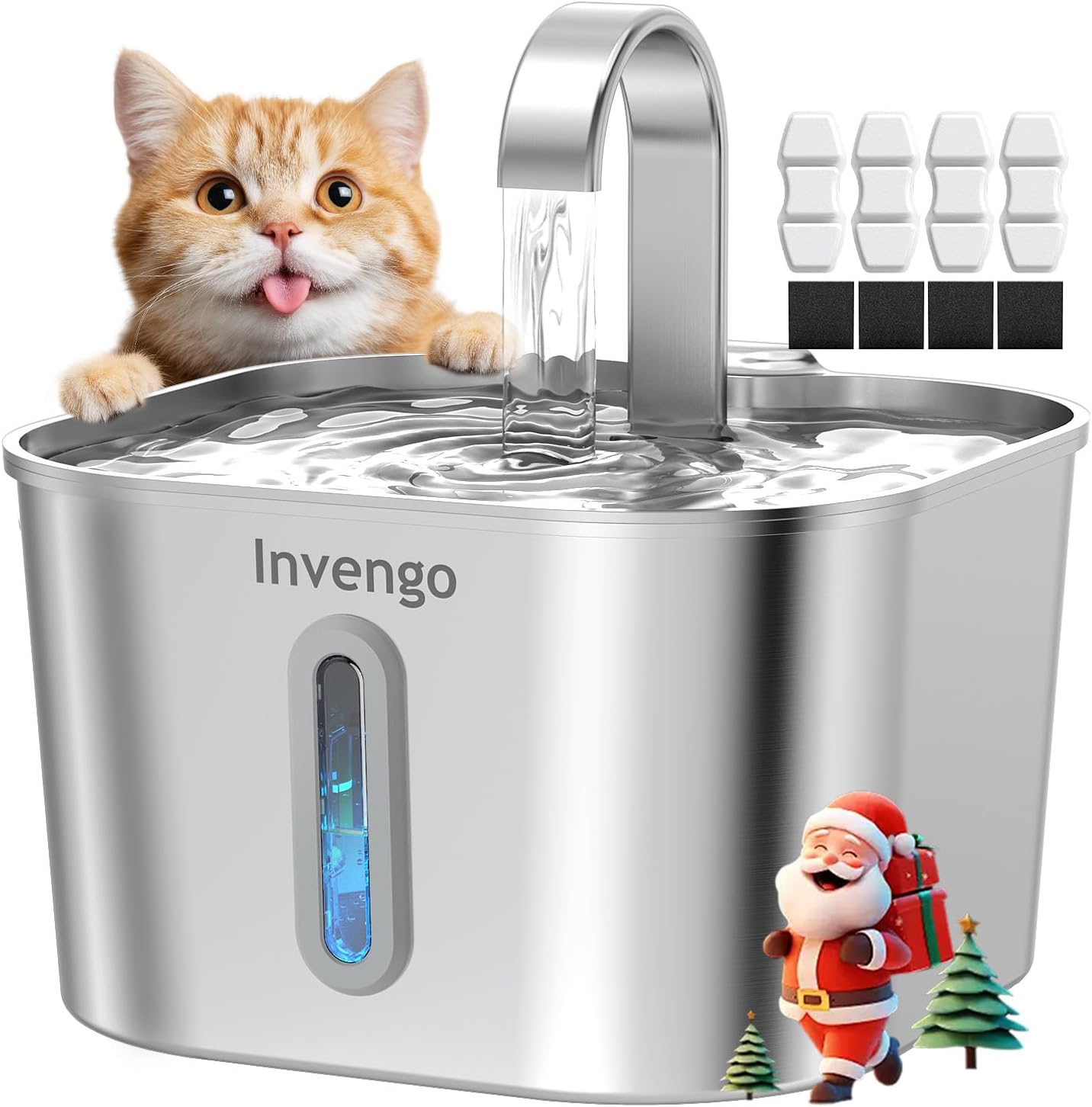 Cat Water Fountain Stainless Steel: 74oz/2.2L Cat Fountain for Drinking | Quiet Cats Water Bowl Dispenser | Pet Water Fountain for Cats Inside | Easy-to-Clean Kitty Drinking Fountains for Small Pets