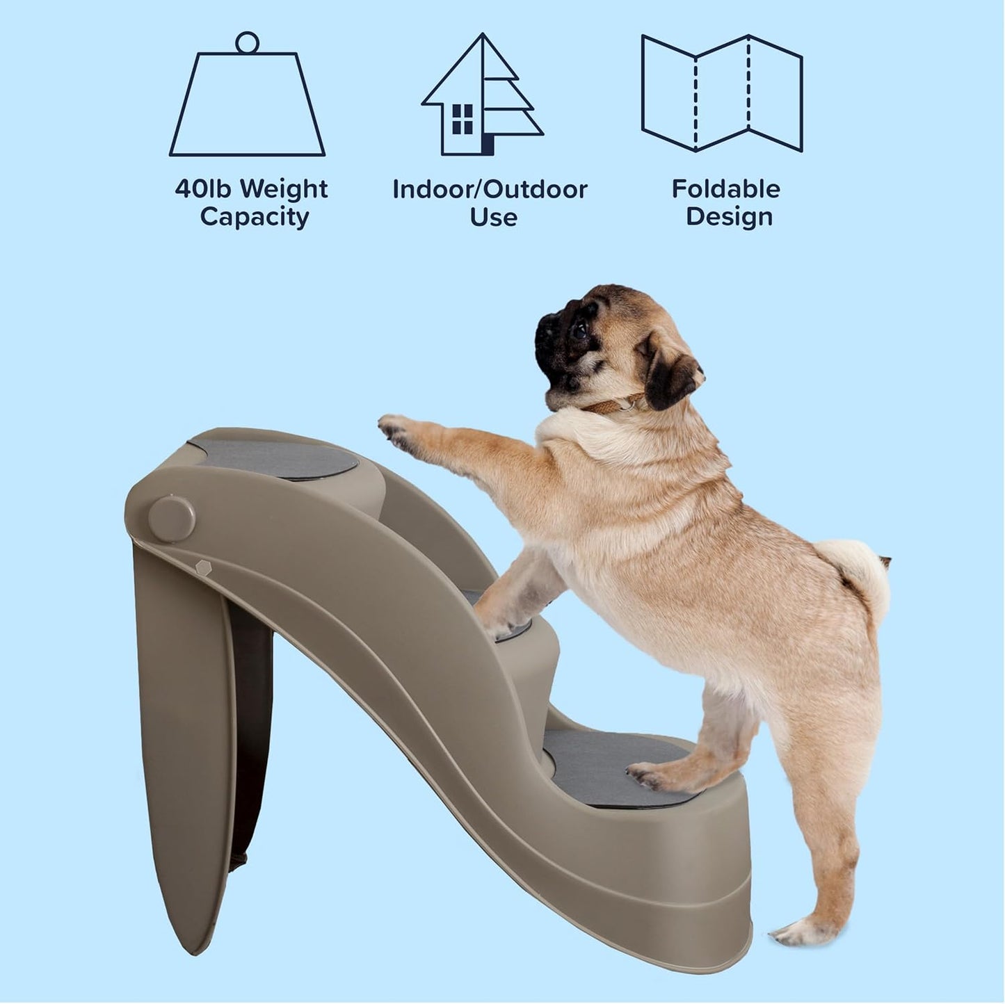 Pet Stairs - Durable Dog Stairs for Small Dogs with 3-Step Design and Safety Locking Pins - Cat or Dog Steps for Home and Vehicle by PETMAKER (Tan)