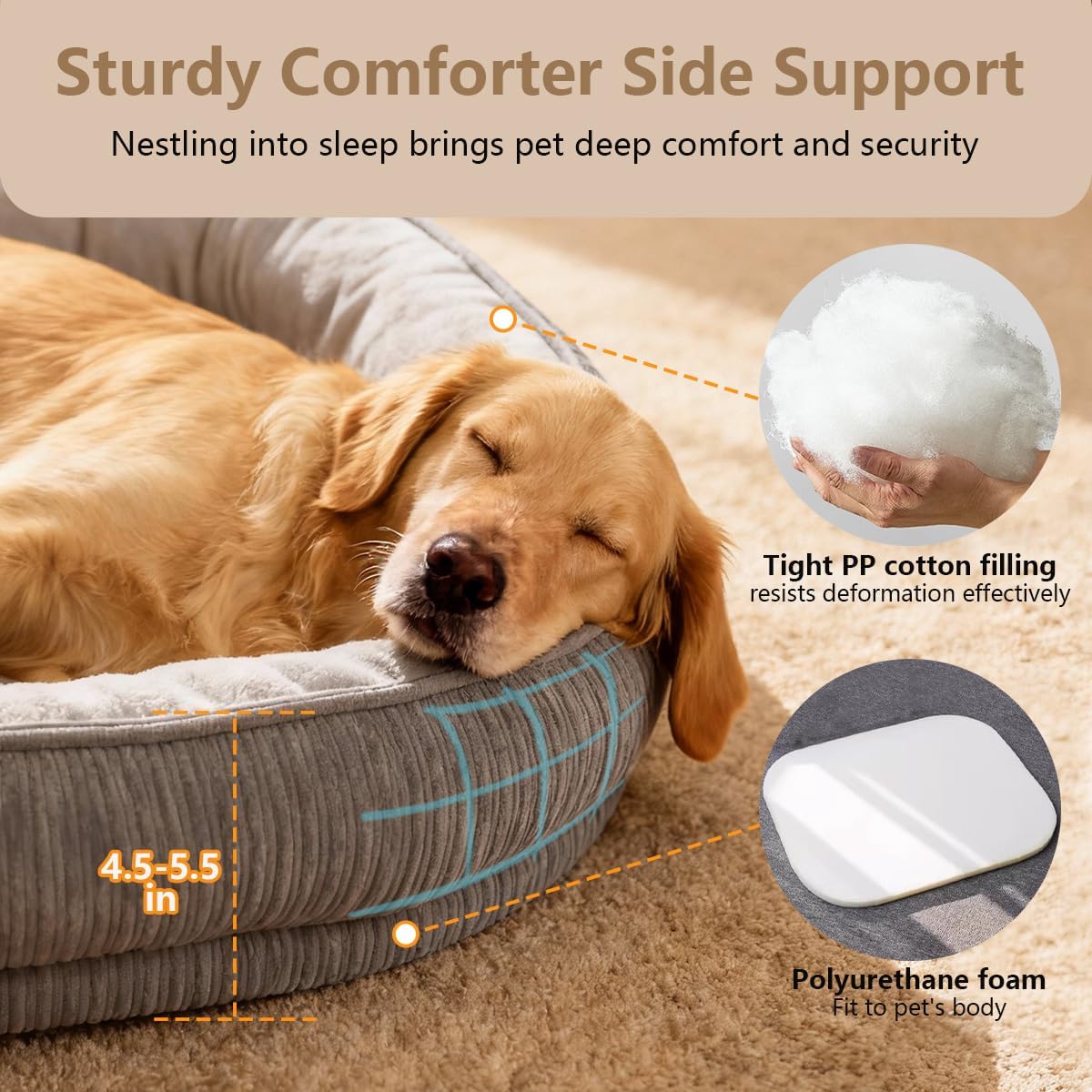 Washable Pet Dog Bed Extra Large,Memory Foam Calming Extra Large Dog Crate Beds Cushion for Large Breed Dogs Crate,Large Sized Dog Bed Indoor Crate Mat with Detachable Bottom and Bolster Cushion