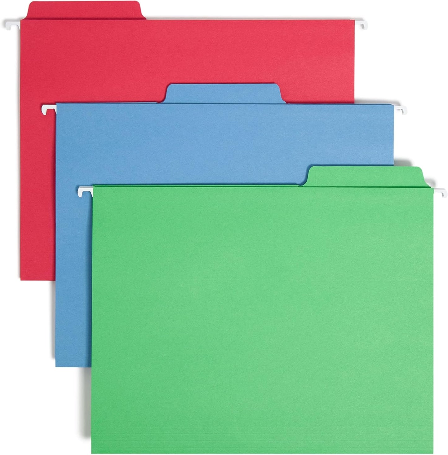 Smead FasTab Hanging File Folder, 1/3-Cut Built-in Tab, Letter Size, Assorted Primary Colors, 18 Count (64053)