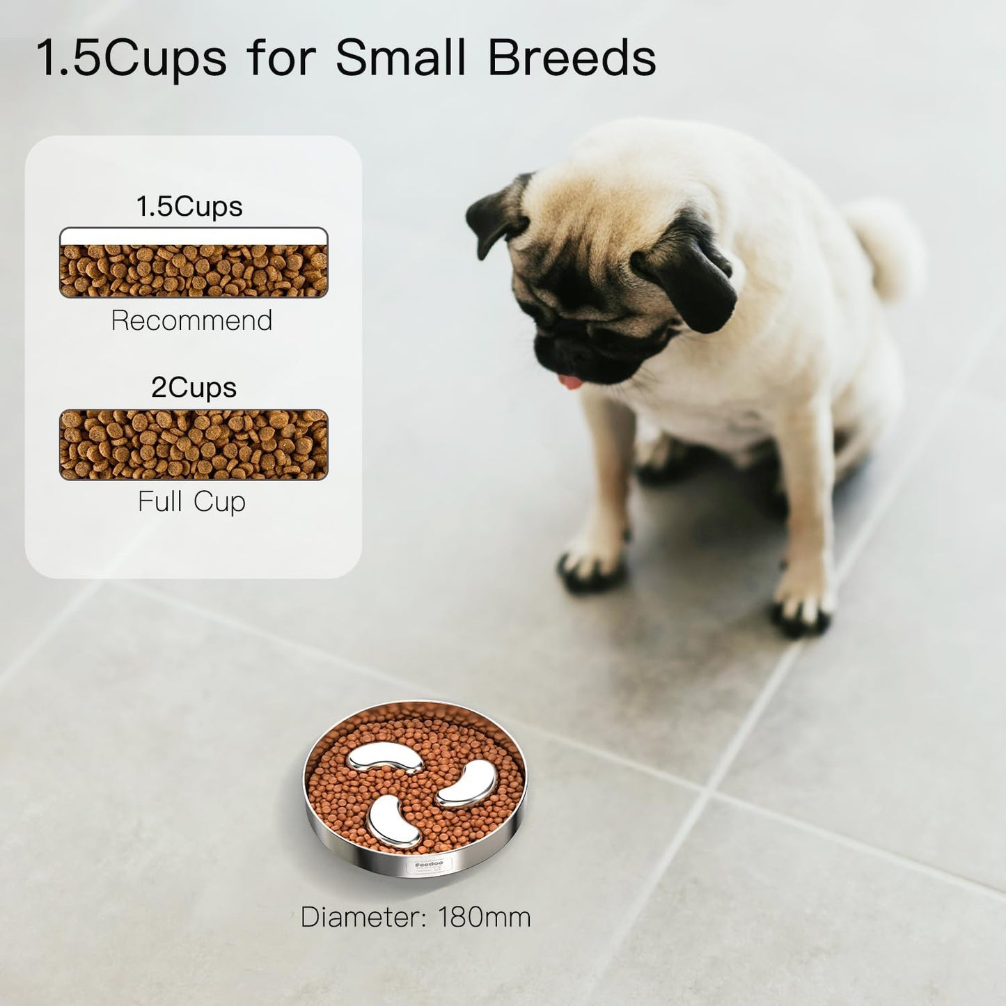 Slow Feeder Dog Bowl-1.5Cups for Small Breeds, Dual Wall Stainless Steel Maze Bowl, Non-Slip Base, Food-Grade Metal Dog Dish to Slow Eating