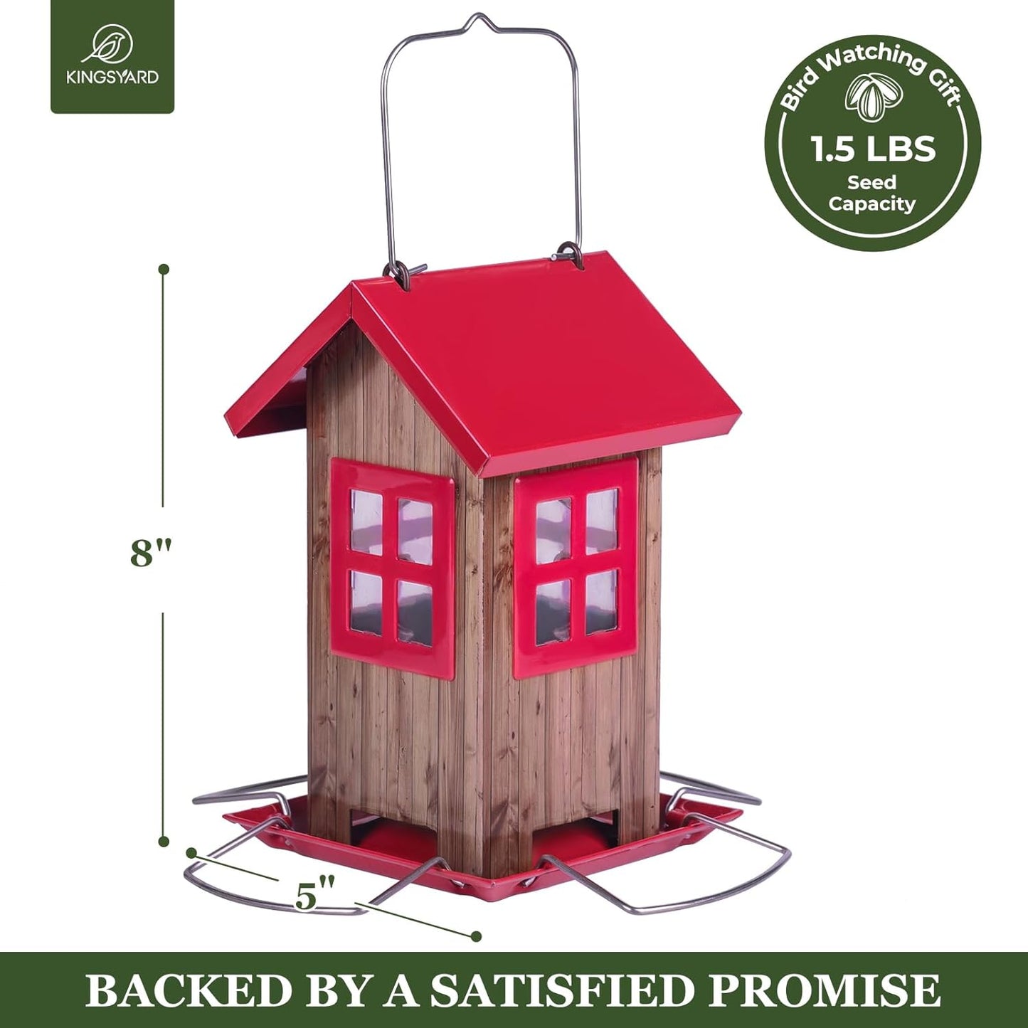 Kingsyard Cute Bird House Feeders for Outside, Hanging Metal Bird Feeder with 4 Ports, Outdoor Garden Yard Decorations for Cardinals Finches Chickadees Goldfinches & Sparrows Birds Watching