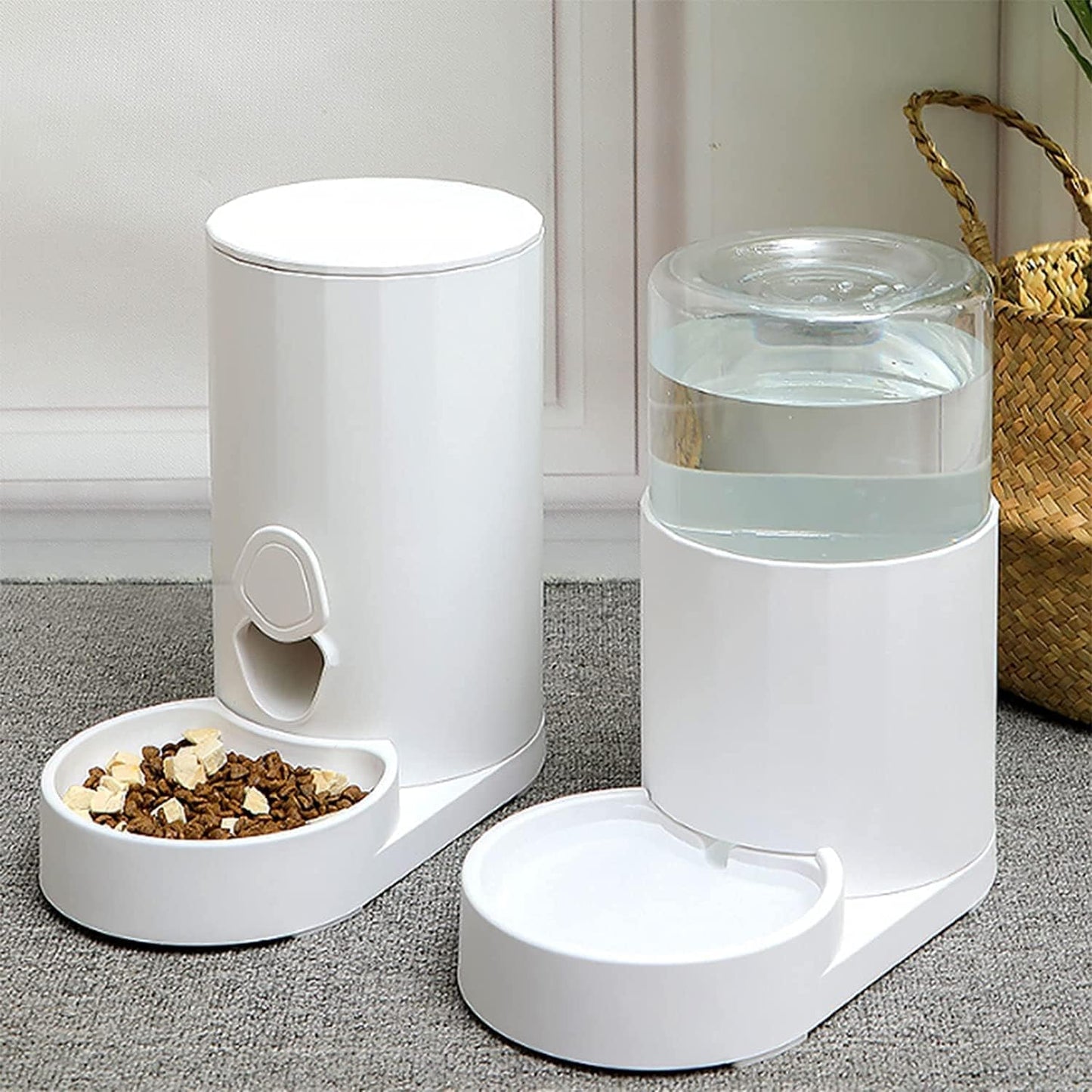 2 Pack Automatic Cat Feeder and Water Dispenser in Set,2.5L Gravity Pet Food Feeder and Water Dispensers for Cats Dogs Feeding Drinking cat Fountain