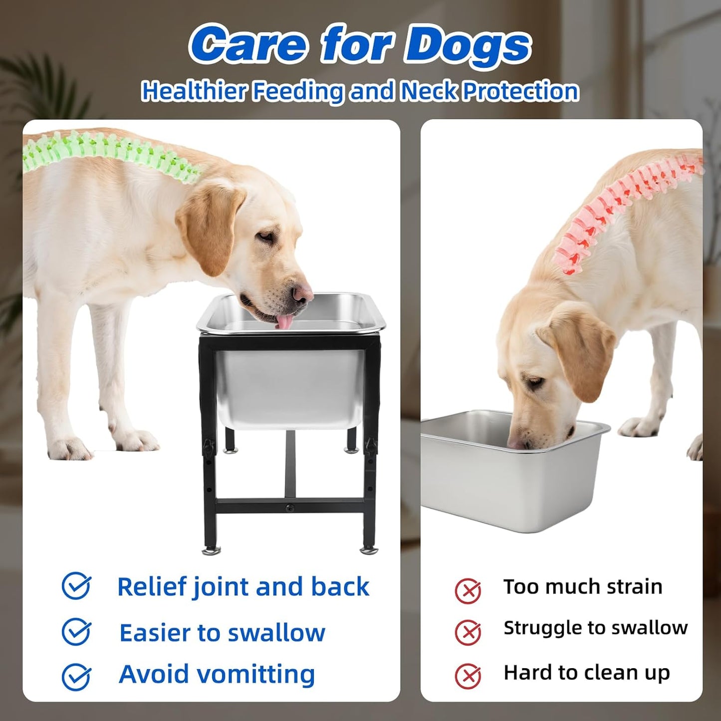 YUEPET 3 Gallon Elevated Dog Water Bowl for Large Extra Large Dogs Stainless Steel Dog Bowl with 4 Heights Adjustable Metal Anti-Slip Stand Pet Food Bowl for Joint Pressure Relief Indoor Outdoor Use