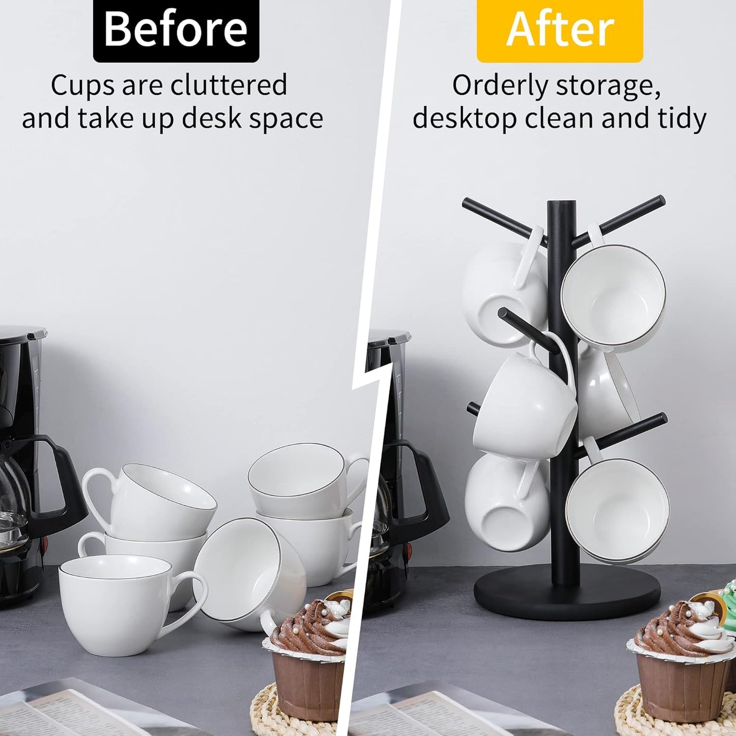 MyLifeUNIT Mug Holder Tree, Coffee Cup Holder with 6 Hooks (Black) | MyLifeUNIT, Mug Holder Tree, Coffee Cup Holder, 6 Hooks, Black