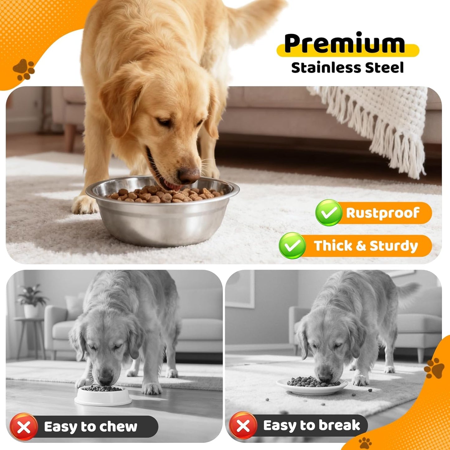 URPOWER 2 Pack 8" Stainless Steel Dog Bowls - 50oz Thickened Durable Pet Bowls for Food and Water, Fit for Elevated Dog Bowl Stand
