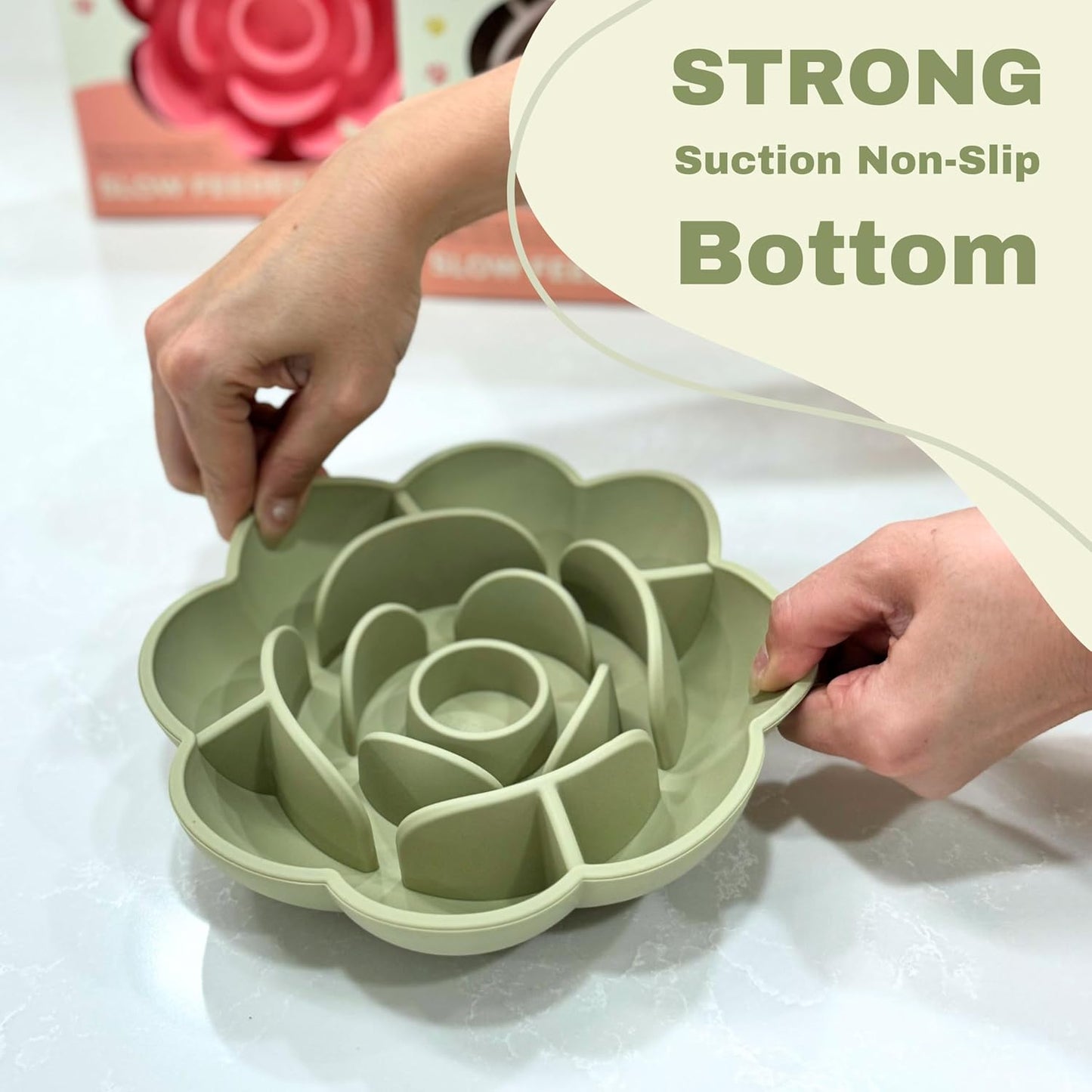 Hanara Sillicone Slow Feeder Dog Bowls & Lick Mat with Suction Bottom | Rose Petals Design | Promotes Better Digestion, Prevent Choking | Dish Washer Safe | Great Size for All Breed (Peach Beige)