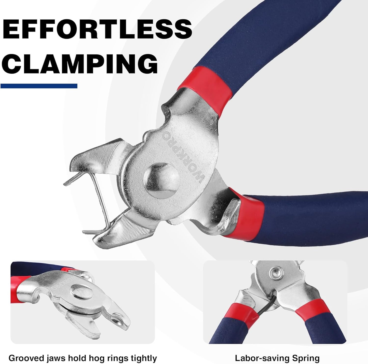 WORKPRO Bent Hog Ring Pliers with 500 Pcs 3/4" Hog Rings, Galvanized Steel Hog Rings Perfect for Furniture Upholstery, Auto Upholstery, Plastic Meat & Sausage Casings