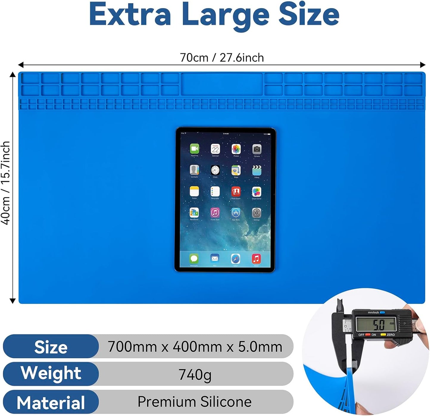Kaisi Extra Large Soldering Mat, Oversized 932°F Heat Resistant Silicone Solder Mat, Large Repair Workbench Pad for Electronics Phone Watch Laptop Repair, BGA Soldering Iron (Blue,27.6''x15.7'')