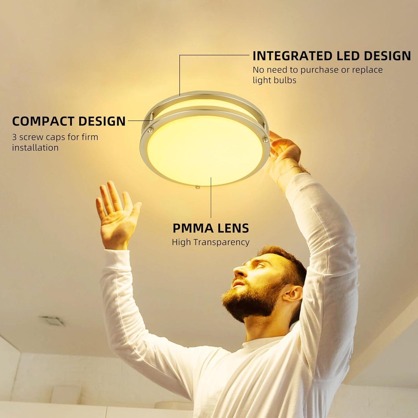 hykolity 10 inch Flush Mount LED Ceiling Light Fixture, 17W 1100lm, 2700K/3000K/3500K/4000K/5000K Adjustable Ceiling Lights, Brushed Nickel Saturn Dimmable Lighting for Hallway Bathroom - 2 Pack