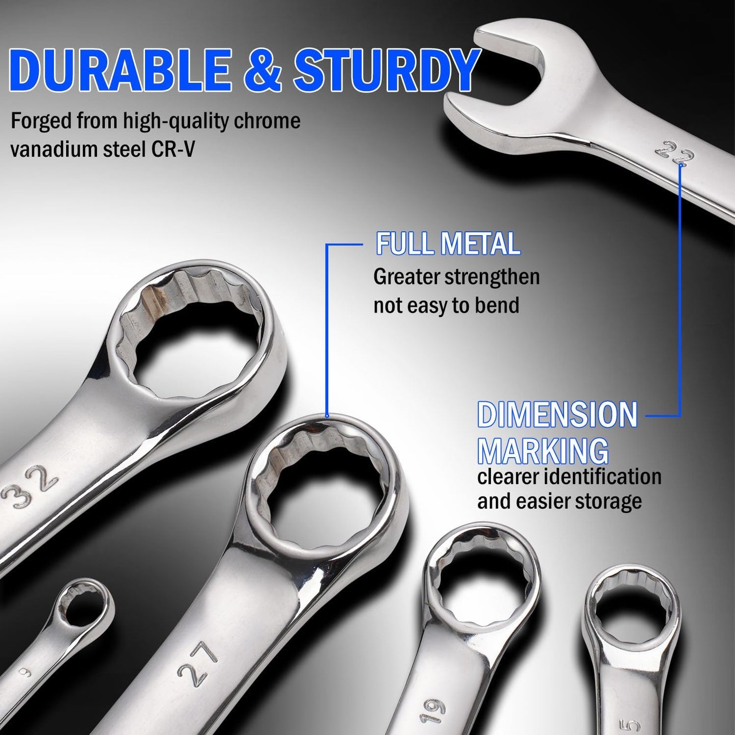 vivicreate 20-Piece Wrench Set, Metric Wrench Set 6mm-32mm, Combination Wrench Sets with Oxford Cloth Storage Bag for Home, Garage, Automotive Repair and Emergency Use - Made in India