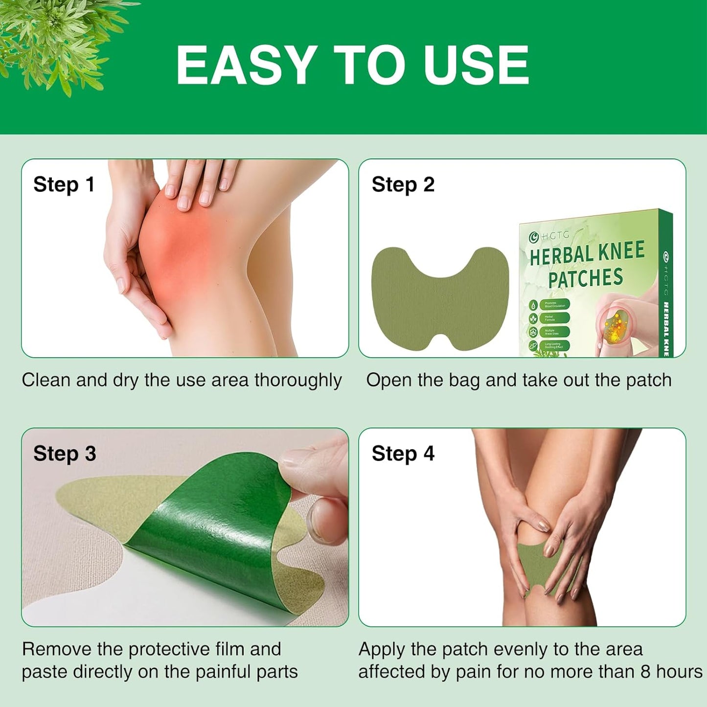 36Pcs Knee Patches: Adhesive Natural Heat Patches for Knee Relief, Wormwood Extract Heat Relief Patch for Long Lasting, Warming Herbal Heating Patches for Knee, Back, Neck, Shoulder, Joint, Muscle