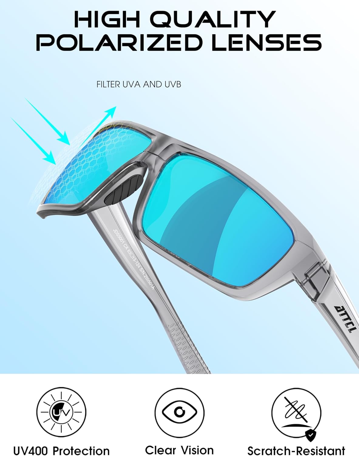 ATTCL Polarized Sunglasses Men for Fishing: UV Protection Lightweight TR90 Sports Wrap Sun Glasses Driving Golf Running