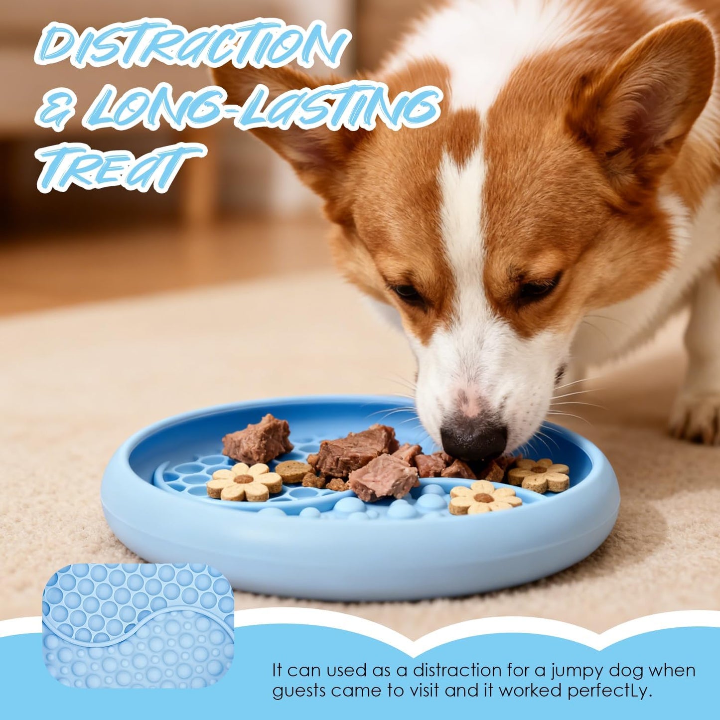 Dog Lick Bowl - Non-Slip Slow Feeder & Licking Mat, Interactive Pet Enrichment Toy for Anxiety Relief and Boredom, BPA Free Silicone Treat Dispenser (Light Blue)