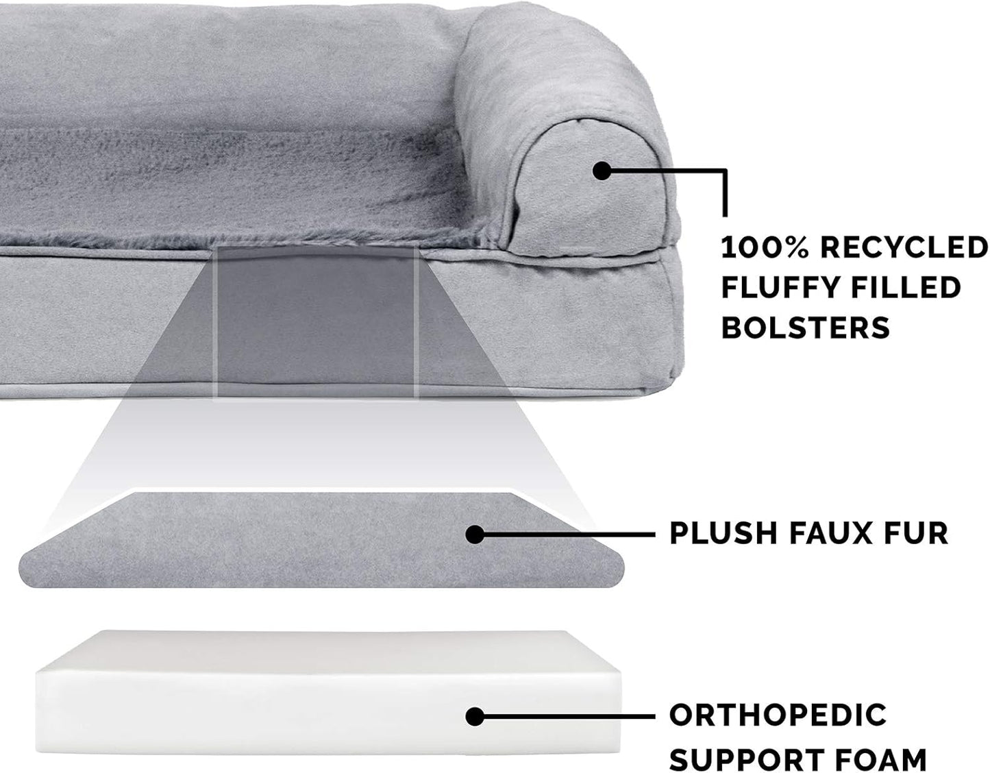 Furhaven Dog Bed Sofa Plush & Suede Sofa - Gray, Large W/Same Size Waterproof Liner