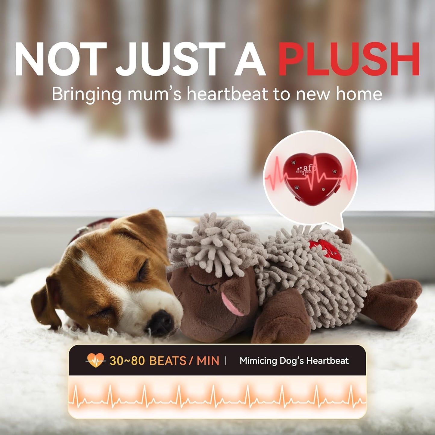 ALL FOR PAWS Heartbeat Dog Toy for Sleep Aid, Stuffed Animal Plush Toy for Puppy Anxiety Relief & Behavioral Training, Snuggling Plush Toy with Warm Bag & Adjustable-Speed Heartbeat, USB Rechargeable