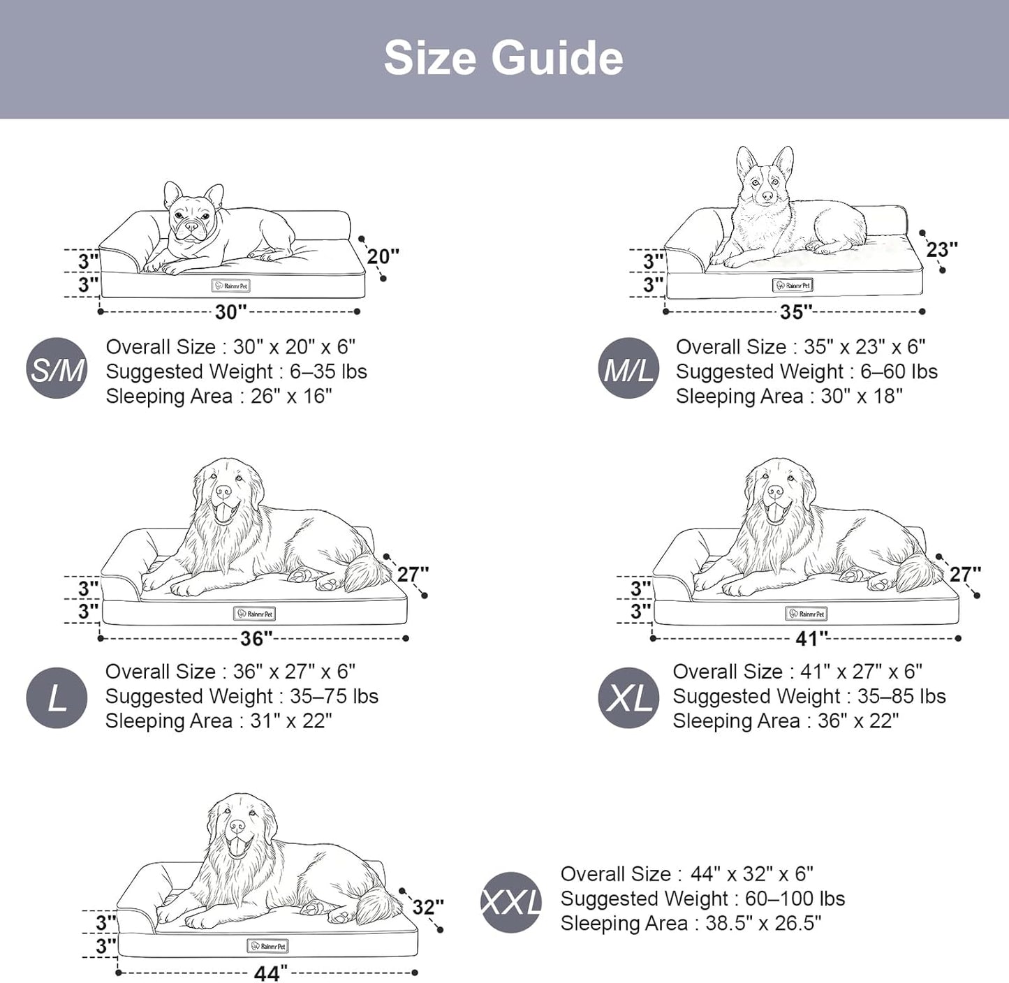 Orthopedic Dog Beds for Large Dogs, Memory Foam Dog Beds Large Sized Dogs, Washable Removable Cover, Nonskid Bottom, Waterproof, for Indoor, Outdoor, Crate ＆ Car Use, 44x32x6 Inches, Dark Grey