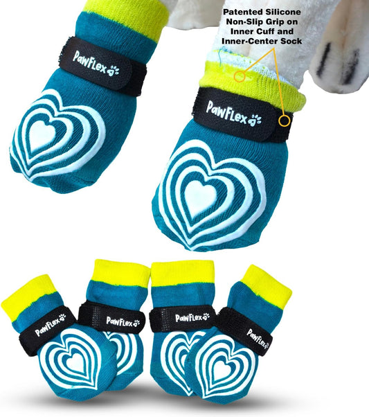 Medical Therapeutic Double Sided Non-Slip Cotton Dog Socks | PawFlex Comfy Pawz Silicone Grip on Inner Cuff No Twisting or Sliding Off | Senior & Disabled Dog Traction Control |Pet Paw Protection