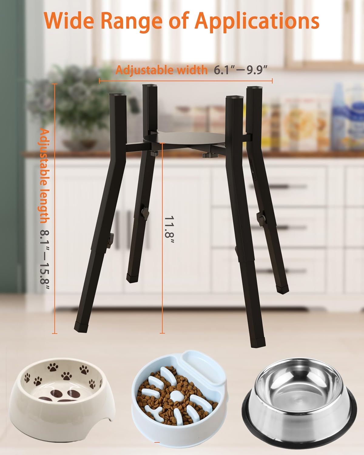 Piskyet Raised Dog Bowl Stand for Large Dogs Adjustable Elevated Dog Bowl Fits 6-10" Bowls, Height Adjustable to 7.5-15" Tall,Single Food and Water Stand Feeder(Bowl not Included)