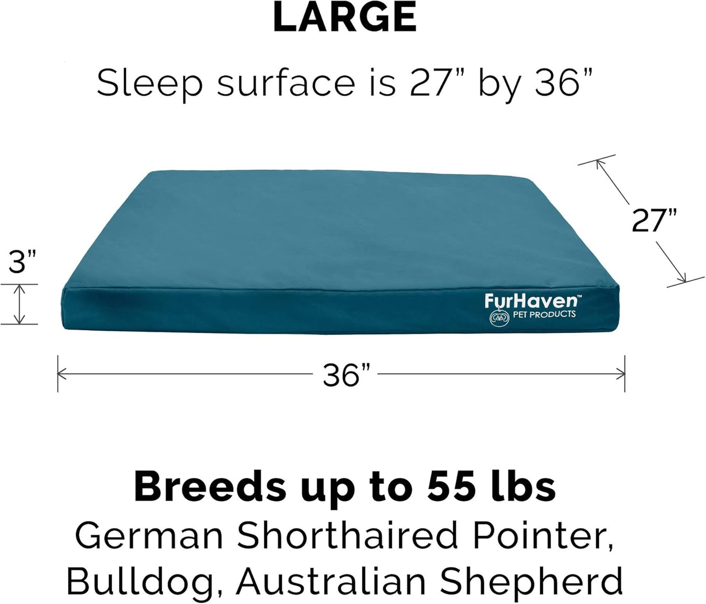 Furhaven Indoor/Outdoor Logo Oxford Polycanvas Mattress - Water-Resistant Orthopedic Dog Bed w/ Removable Cover, 125 lb max - Deep Lagoon, Large