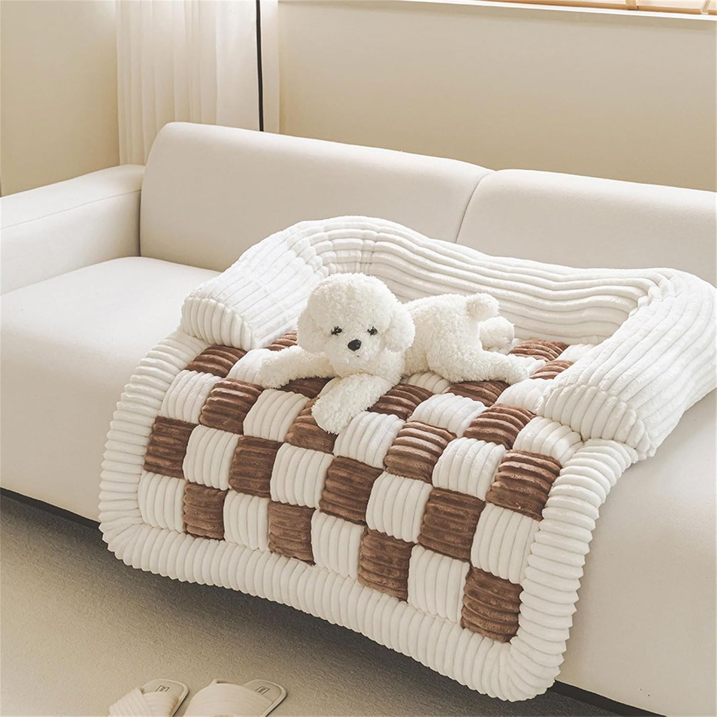 Comfortable Dog Couch Bed with Eggs Shape Foam Side Pillows Removable Covers Nonslip Pet Bedding for Winter Small Sofa Bed
