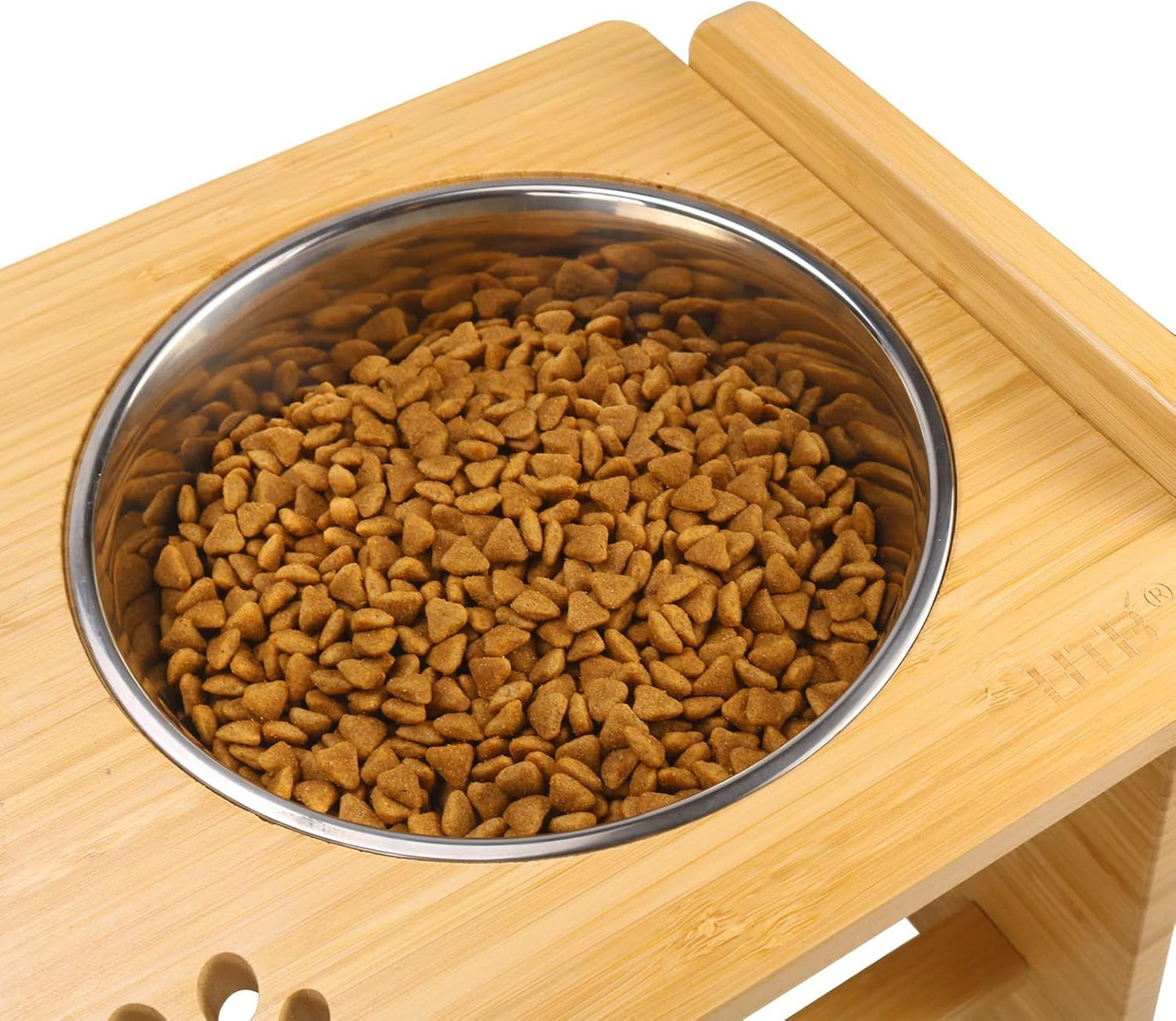 HTB Elevated Dog Bowls, Adjustable Pet Bowl Stand (Bamboo, 2 in 1-6.5'' or 11.8'')