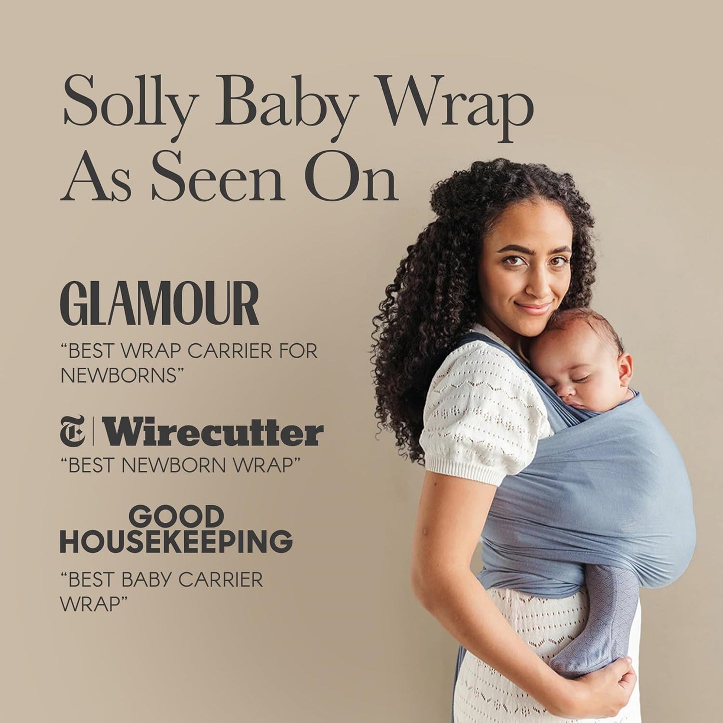 Solly Baby Wrap, Buttery-Soft Baby Carrier Newborn to Toddler 8-25 Lbs., Lightweight & Hands-Free Infant Wrap, Breathable Carrier, Baby Wearing & Postpartum Essential, New Mom Gift, Almondine Chequer