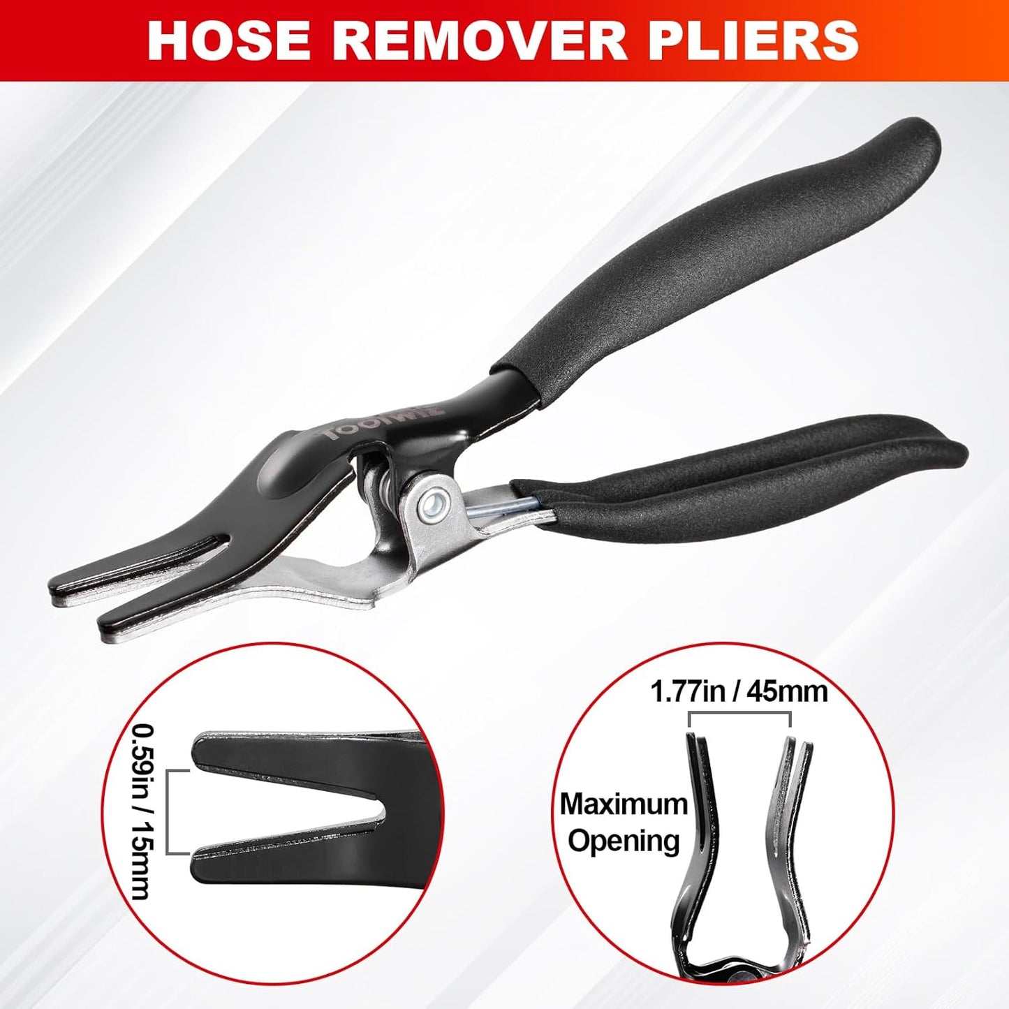 Toolwiz 4 Pcs Hose Clamp Pliers, Spring Coolant Radiator Hose Clamp Pliers Automotive Tools, Includes 27" Long Reach Wire Spring, Flat Band, Remover, Clic-R Type Hand Tools