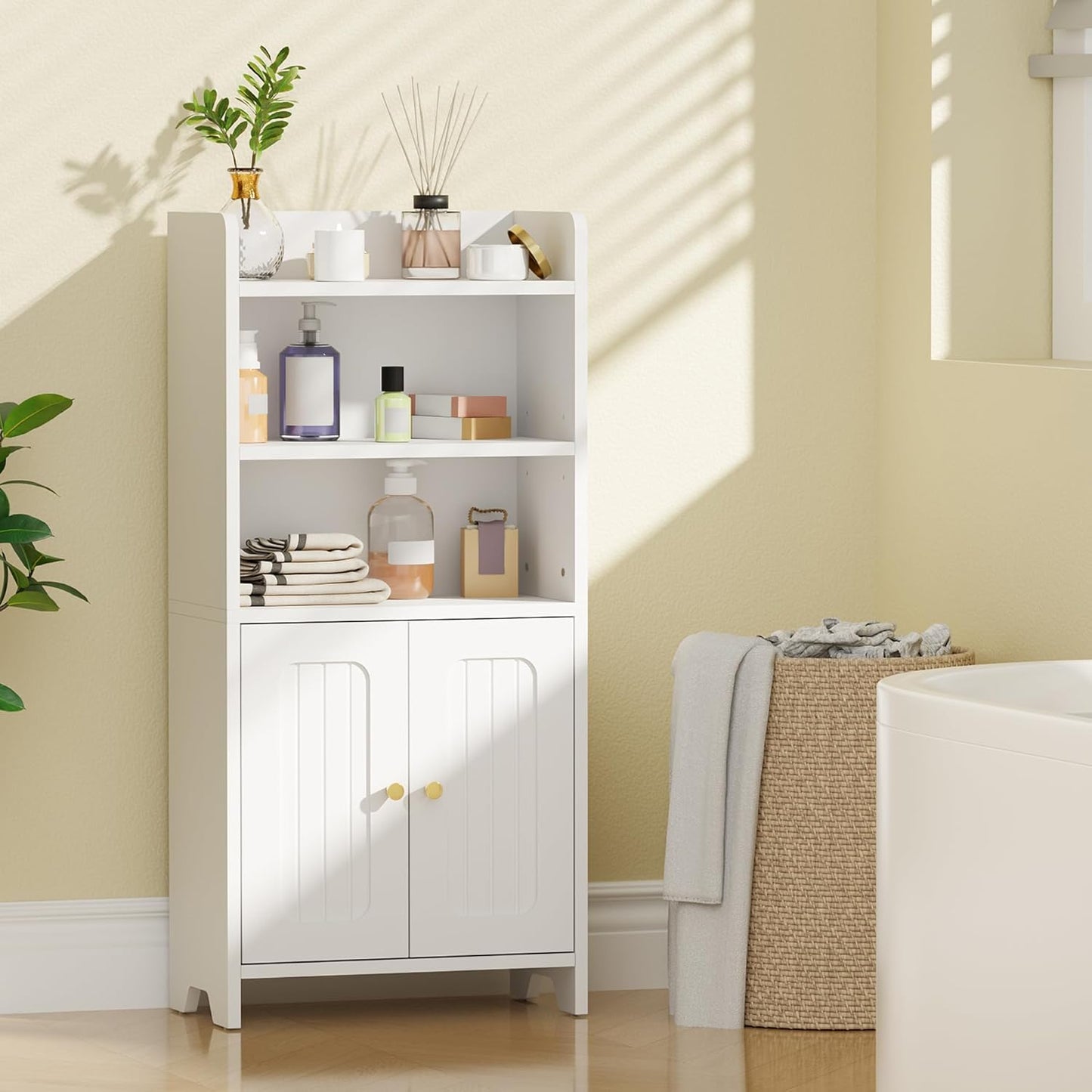 BEWISHOME Bathroom Storage Cabinet, Small Floor Cabinet, Toilet Paper Cabinets with 2 Doors and Shelves, Bathroom Organizers and Storage for Small Spaces, White 7.9" D x 14.6" W x 31" H YYG08W