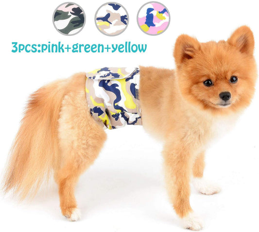 SELMAI Belly Bands for Male Dogs Small Medium Adjustable Washable Doggie Wrap Diapers Leakproof Reusable Comfy Boy Puppy Nappies Absorbent Pads Prevent Licking Fashion Camouflage Design 2 Pack Size L